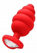 Extra Large Ribbed Diamond Heart Plug - Red