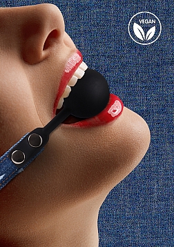 Silicone Ball Gag - With Roughend Denim Straps - Blue