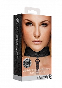 Denim Collar - With Leash - Roughend Denim Style - Black..