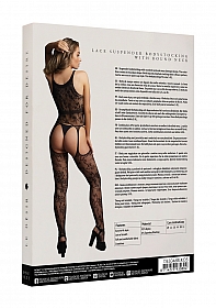Lace Suspender Bodystocking with Round Neck - One Size