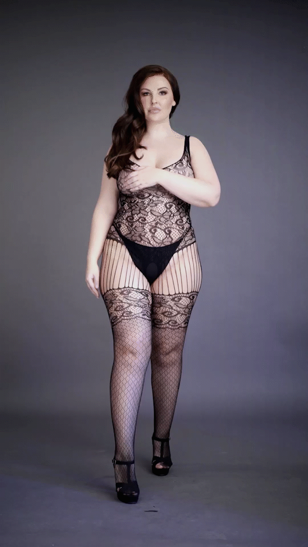 Lace and Fishnet Bodystocking - Plus Size