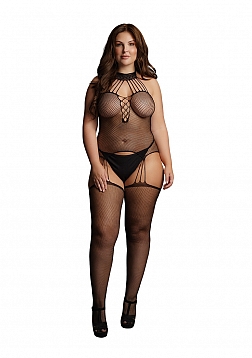 Suspender Fishnet Choker Bodystocking - Black  - OSX