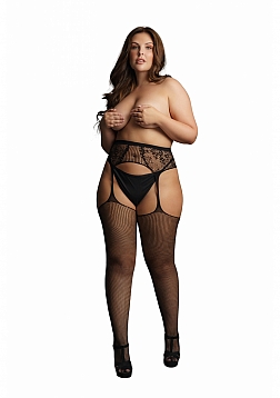 Fishnet and lace garterbelt stockings - Black - OSX