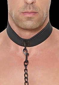 Ouch Puppy Play - Neoprene Collar With Leash - Black
