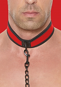 Ouch Puppy Play - Neoprene Collar With Leash - Red