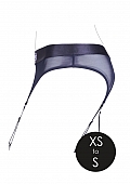 Ouch! Vibrating Strap-on Thong with Adjustable Garters - Black - XS/S