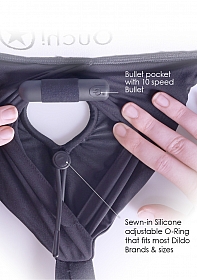 Ouch! Vibrating Strap-on Thong with Removable Butt Straps - Black - M/L