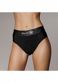 Ouch! Vibrating Strap-on Thong with Removable Butt Straps - Black - XS/S