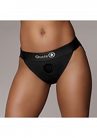 Vibrating Strap-on Panty Harness, Open Back - Black - M/L
