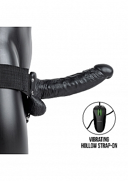 Vibrating Hollow Strap-on with Balls - 7'' / 18 cm - Black