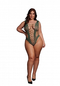 V-Neck Teddy Opaque Panels - Queen Size - Midnight Green