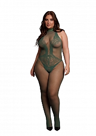 Fishnet and Lace Bodystocking - Queen Size - Midnight Green