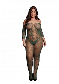 Lace Long-Sleeved Bodystocking - Queen Size - Midnight Green