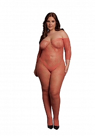 Lace Long-Sleeved Bodystocking - Queen Size - Sunset Glow