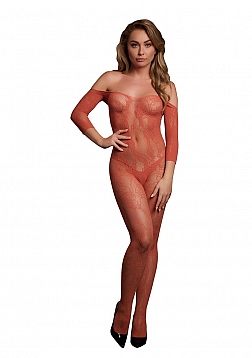 Lace Long-Sleeved Bodystocking - One Size - Sunset Glow