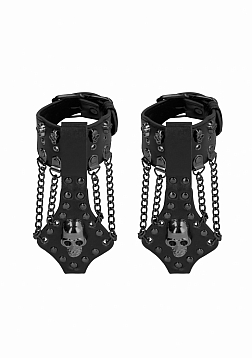 Ouch! Skulls and Bones - Handcuffs with Skulls and Chains - Blac